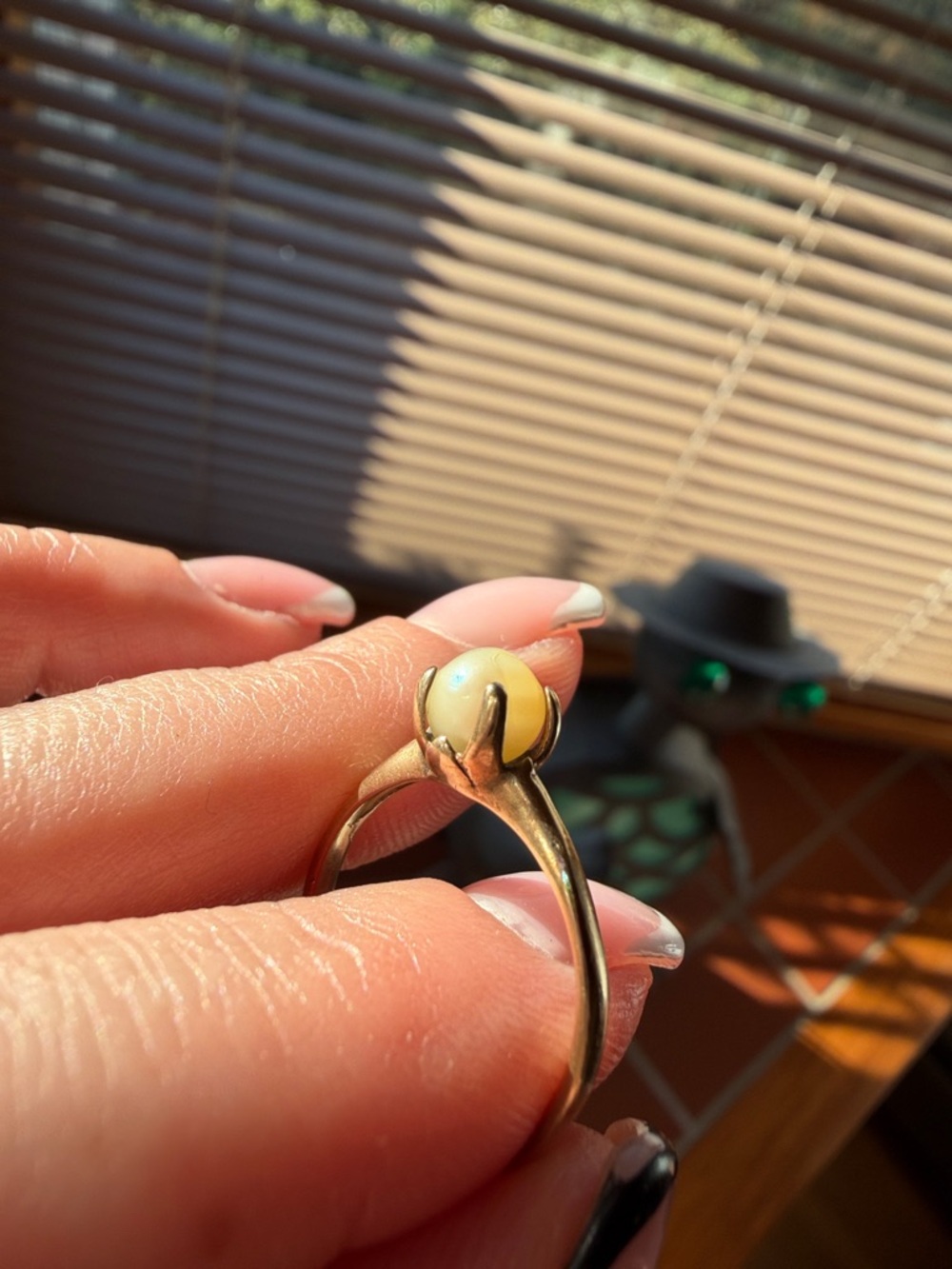 Delicate Gold Ring with Small Pearl - Picture 14 of 14